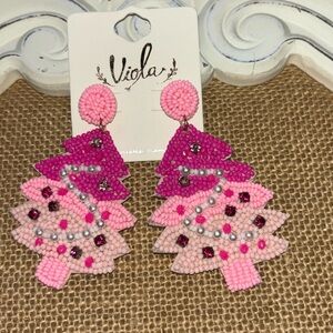 Viola Christmas tree earrings pink new